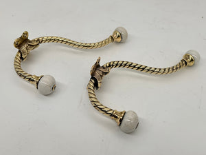 A Pair of Victorian Brass & Porcelain Towel Robe Hooks C.1880