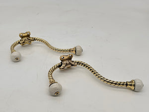 A Pair of Victorian Brass & Porcelain Towel Robe Hooks C.1880