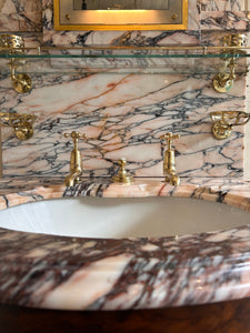 Pink and Amber "Carrara" Marble Console Basin by Shanks C.1920 with Illuminated Mirror and Walnut Stand