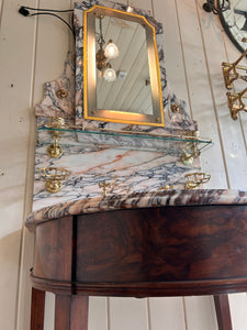 Pink and Amber "Carrara" Marble Console Basin by Shanks C.1920 with Illuminated Mirror and Walnut Stand