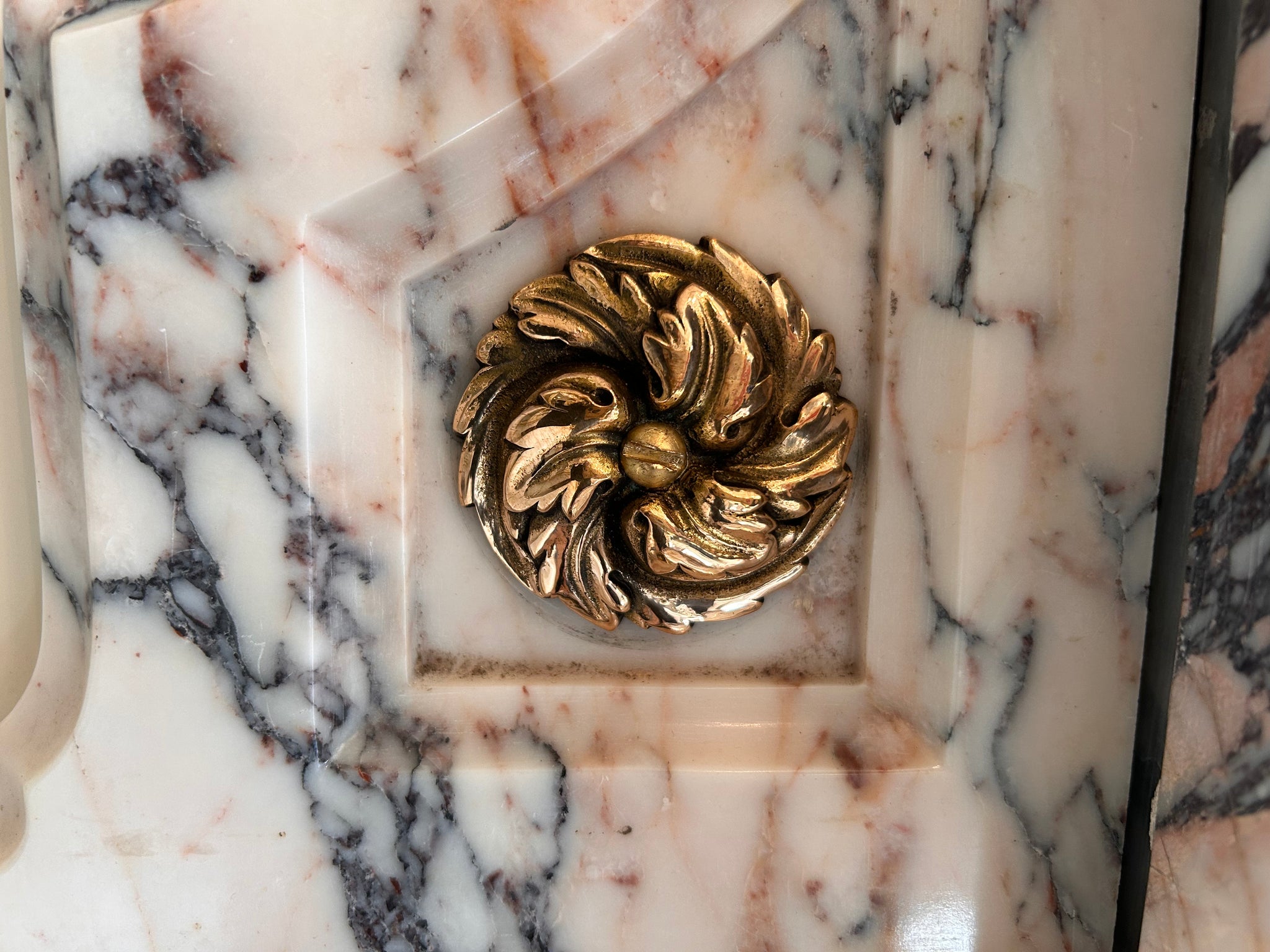 Pink and Amber "Carrara" Marble Console Basin by Shanks C.1920 with Illuminated Mirror and Walnut Stand