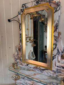 Pink and Amber "Carrara" Marble Console Basin by Shanks C.1920 with Illuminated Mirror and Walnut Stand