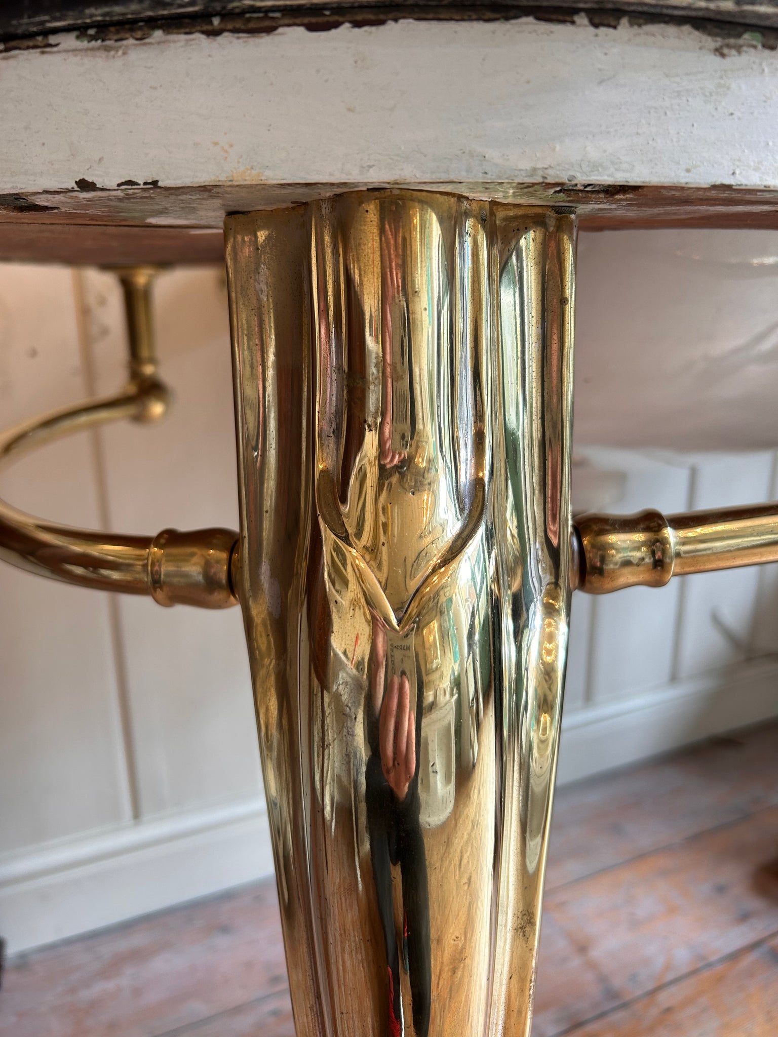 Rare Art Nouveau Console Basin on Brass Stand with a Black Marble Vanity Deck by George Jennings C.1905