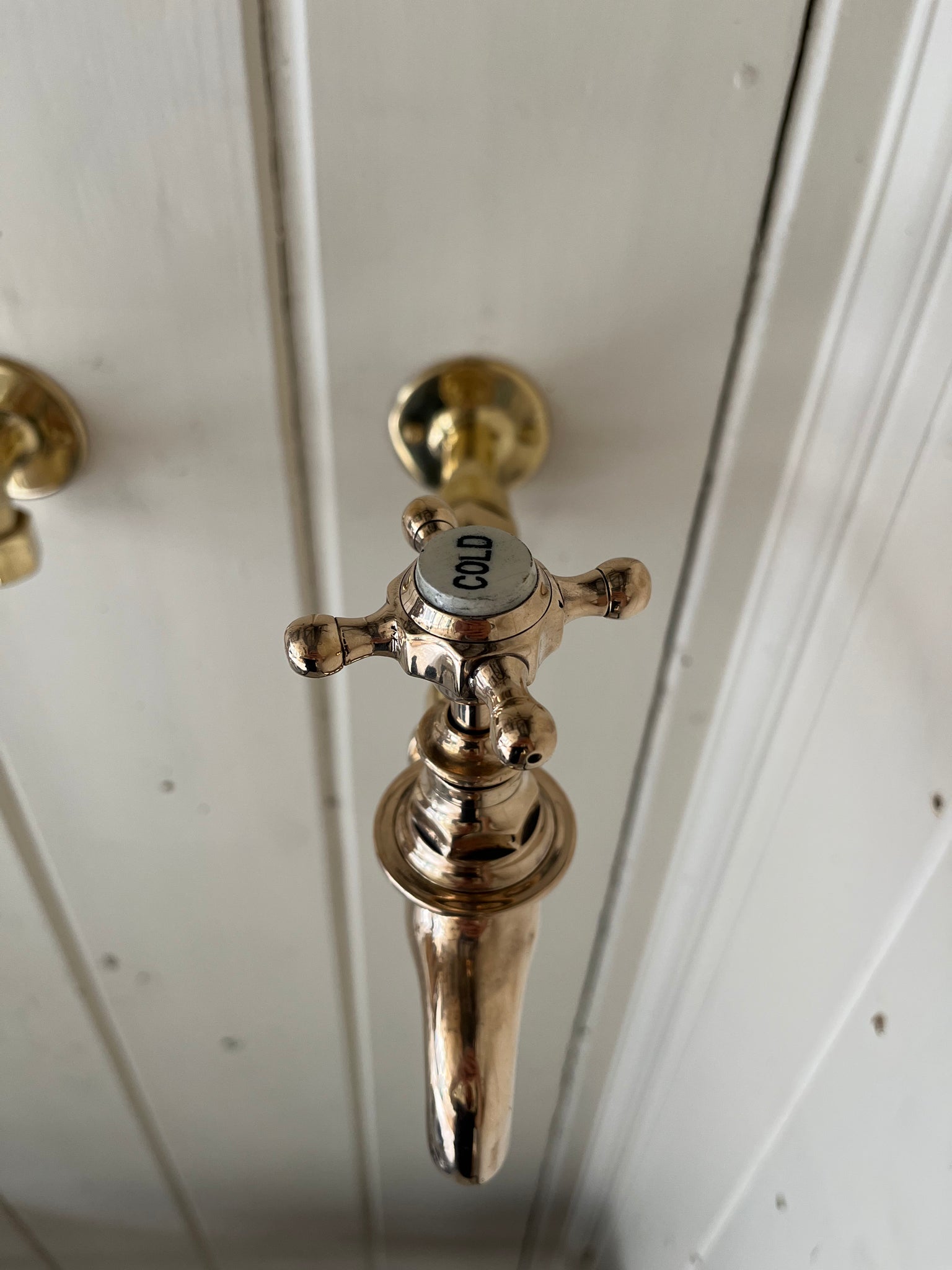 Pair of Victorian Bib Taps on Original Vintage Extensions/Wall Mounts C.1890