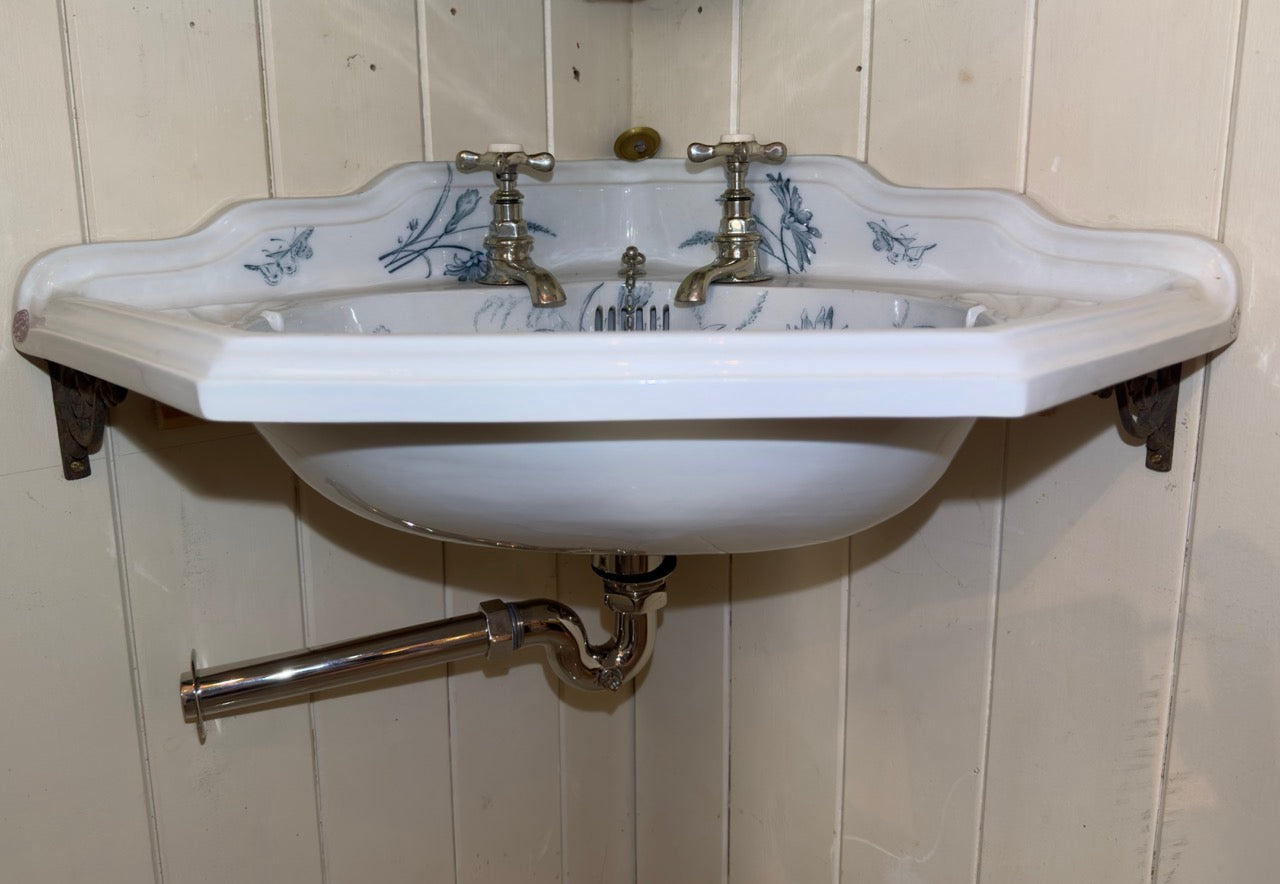 Rare Victorian Blue Transfer Corner Basin C.1890