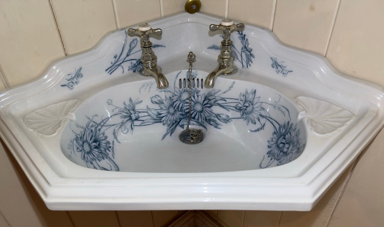 Rare Victorian Blue Transfer Corner Basin C.1890