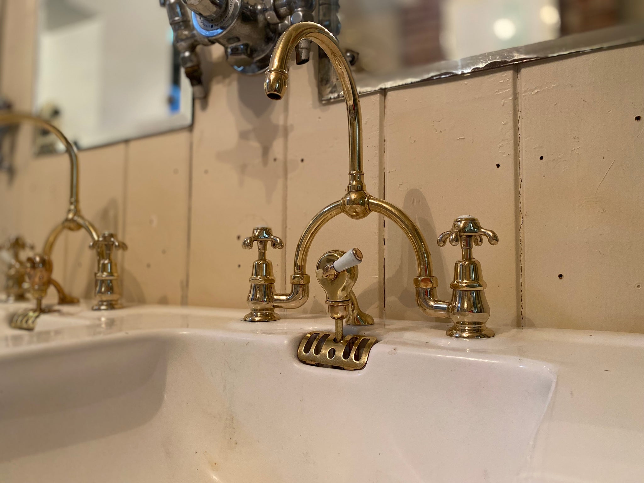 Vintage French Double Basin on a Brass Stand C.1930