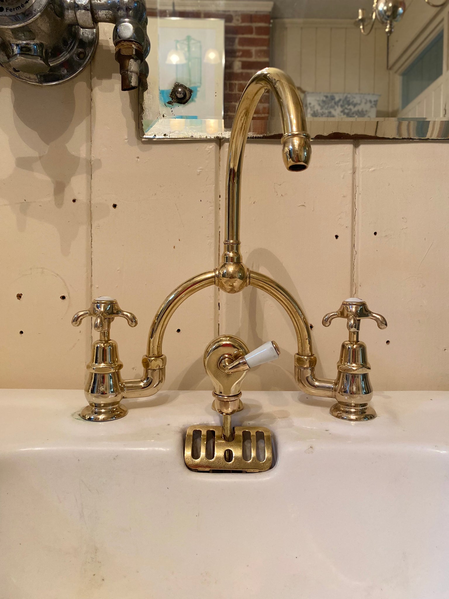 Vintage French Double Basin on a Brass Stand C.1930