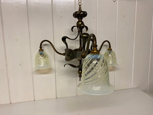 Art Nouveau (Arts and Crafts) 3 Arm Electrolier in Dark Bronze Finish on Copper and Brass C.1900