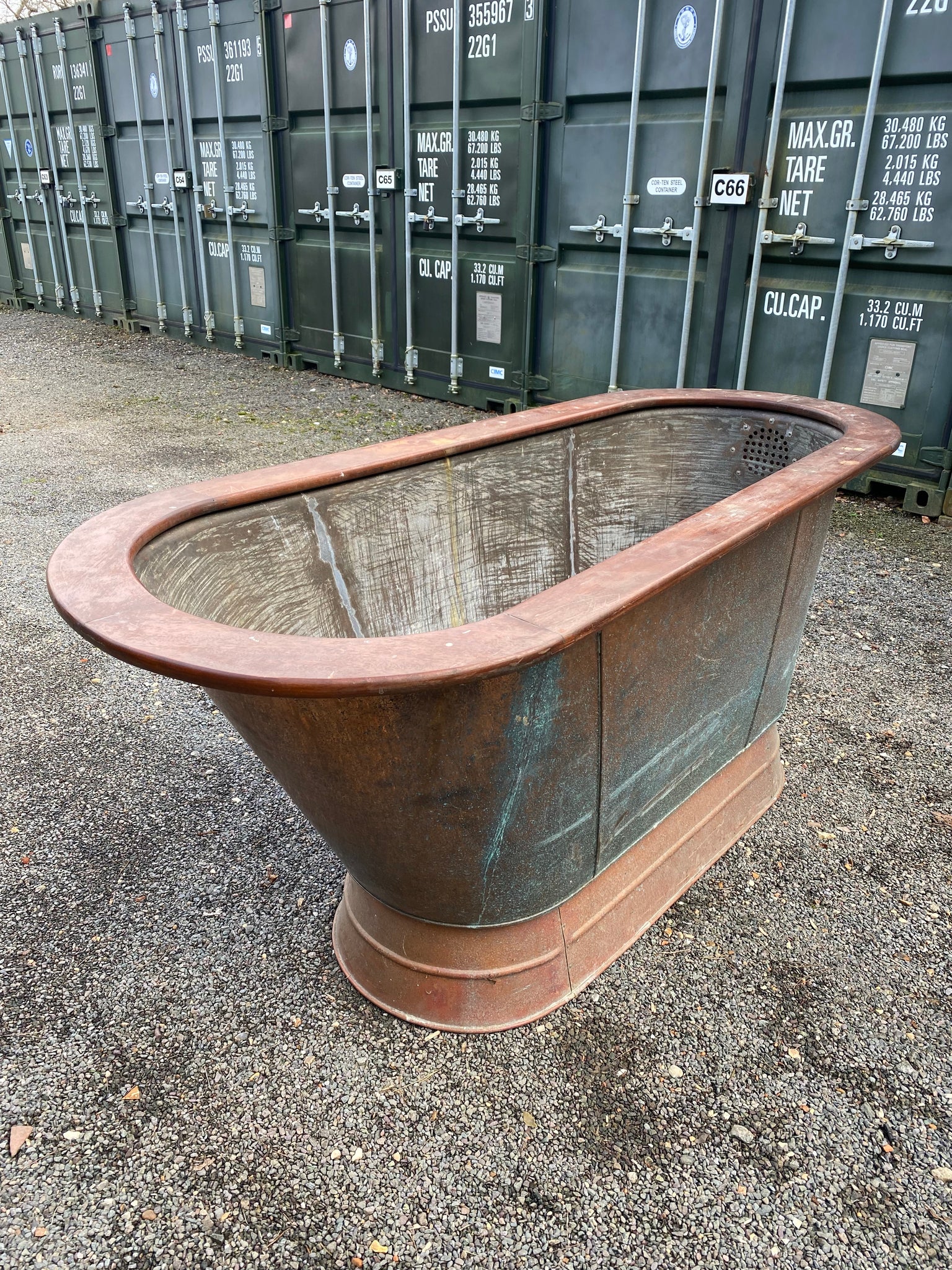 Victorian Mahogany Roll Edge Copper Bath C19th