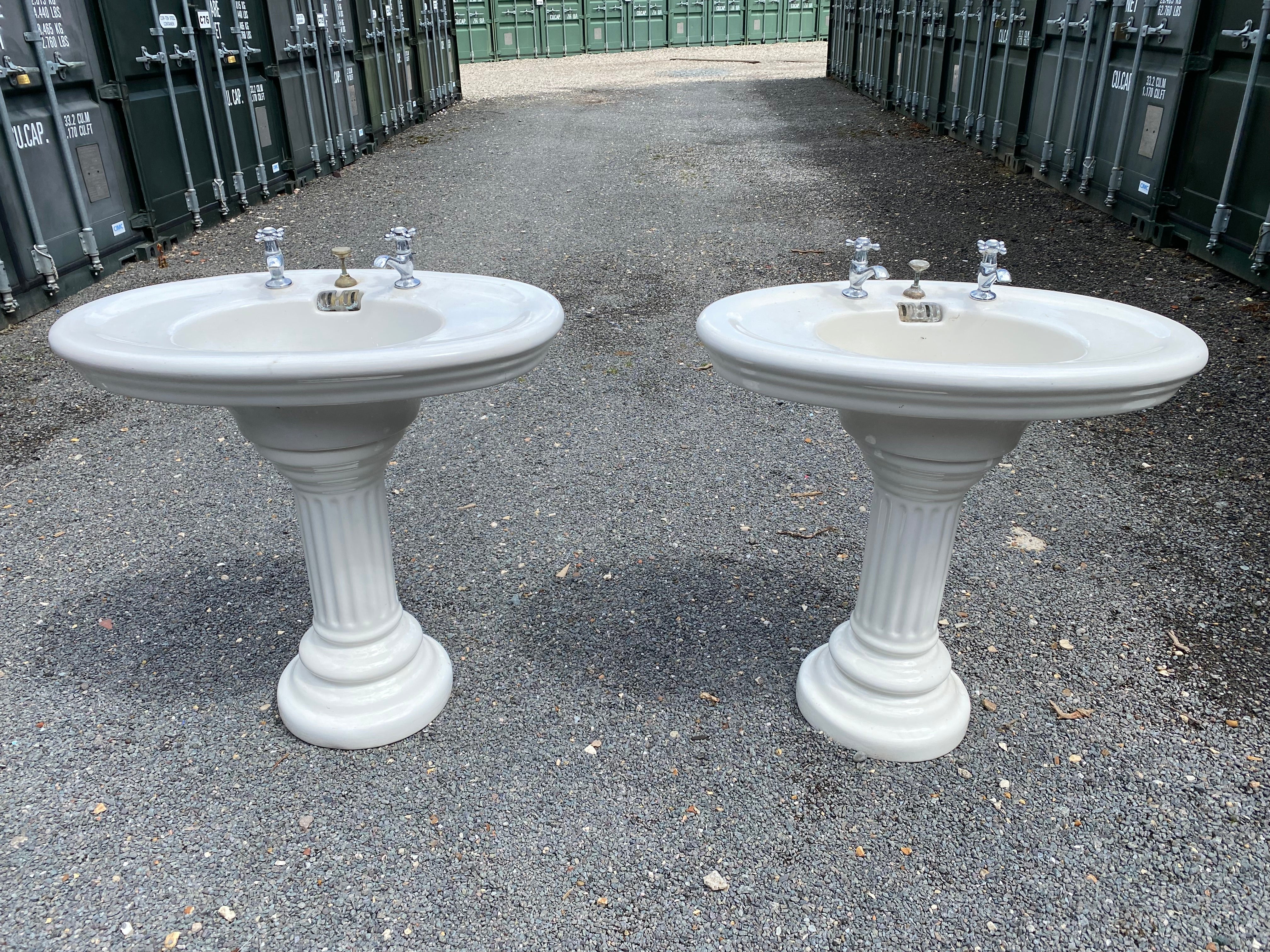 A Pair of  Oval Jacob Delafon Basins with Fluted Pedestals C.1900