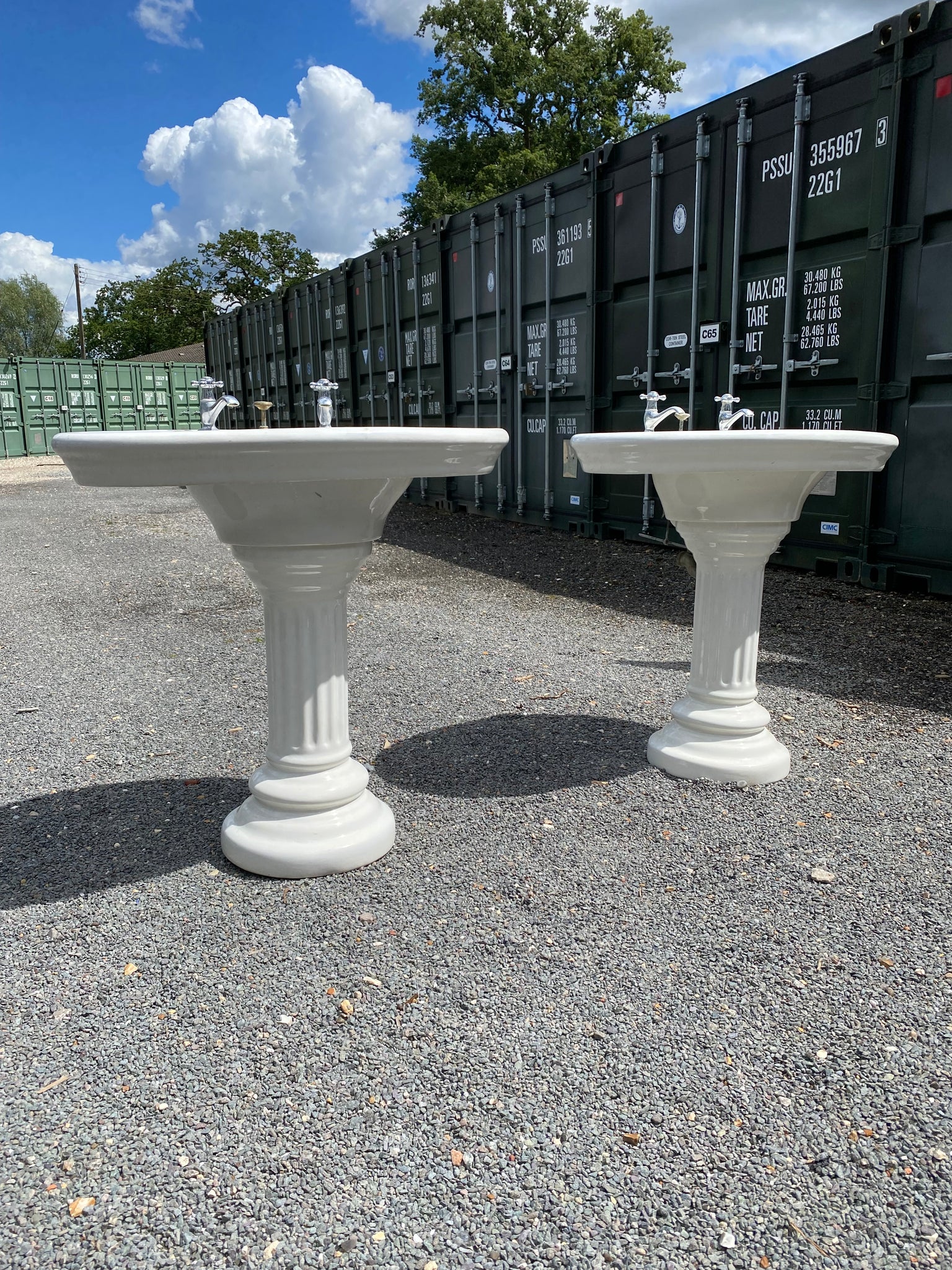 A Pair of  Oval Jacob Delafon Basins with Fluted Pedestals C.1900