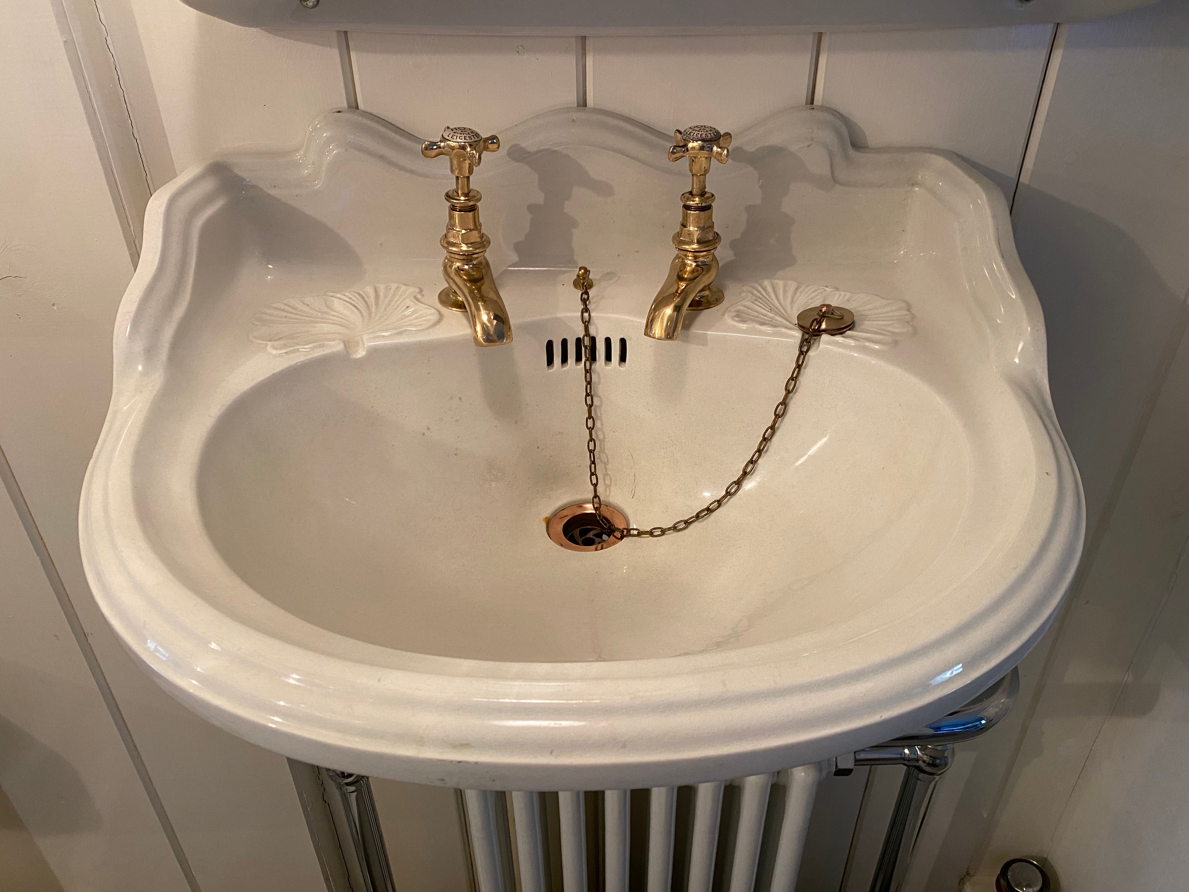 Victorian Cloakroom Basin on Distressed Painted Cast Iron Brackets C.1890