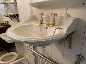 Victorian Cloakroom Basin on Distressed Painted Cast Iron Brackets C.1890