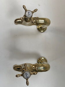 Large Edwardian 3/4" Bib Taps on Pedestals suitable for Larger Kitchen Sinks C.1920 in Unsealed Polished Brass finish.