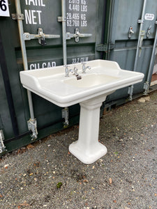 Large Vintage French Fireclay Console Basin & Pedestal by J Delafon, Paris C.1920