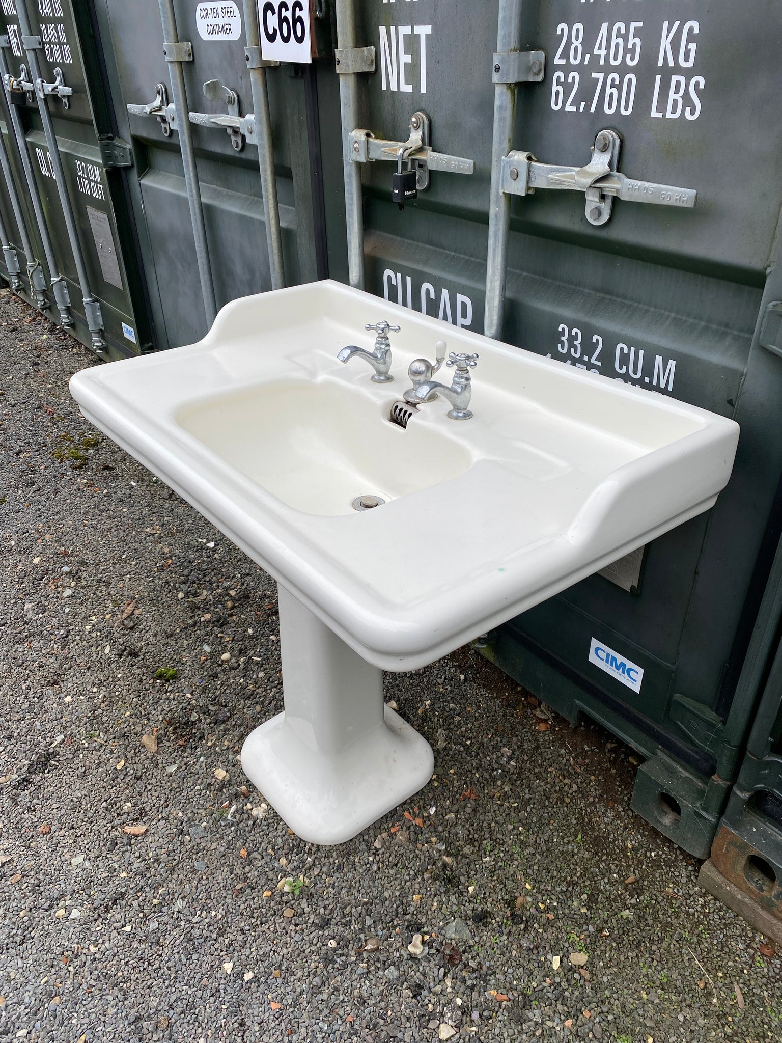 Large Vintage French Fireclay Console Basin & Pedestal by J Delafon, Paris C.1920