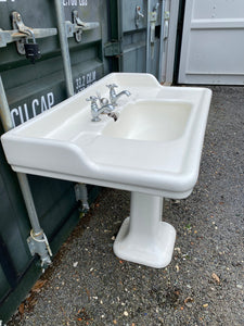 Large Vintage French Fireclay Console Basin & Pedestal by J Delafon, Paris C.1920