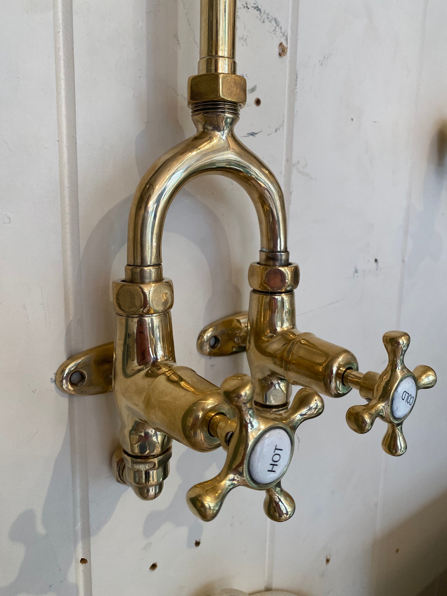 Vintage "Wishbone" Shower Mixer Tap with Riser Pipe, Shower Arm and Adjustable Shower Rose C.1930