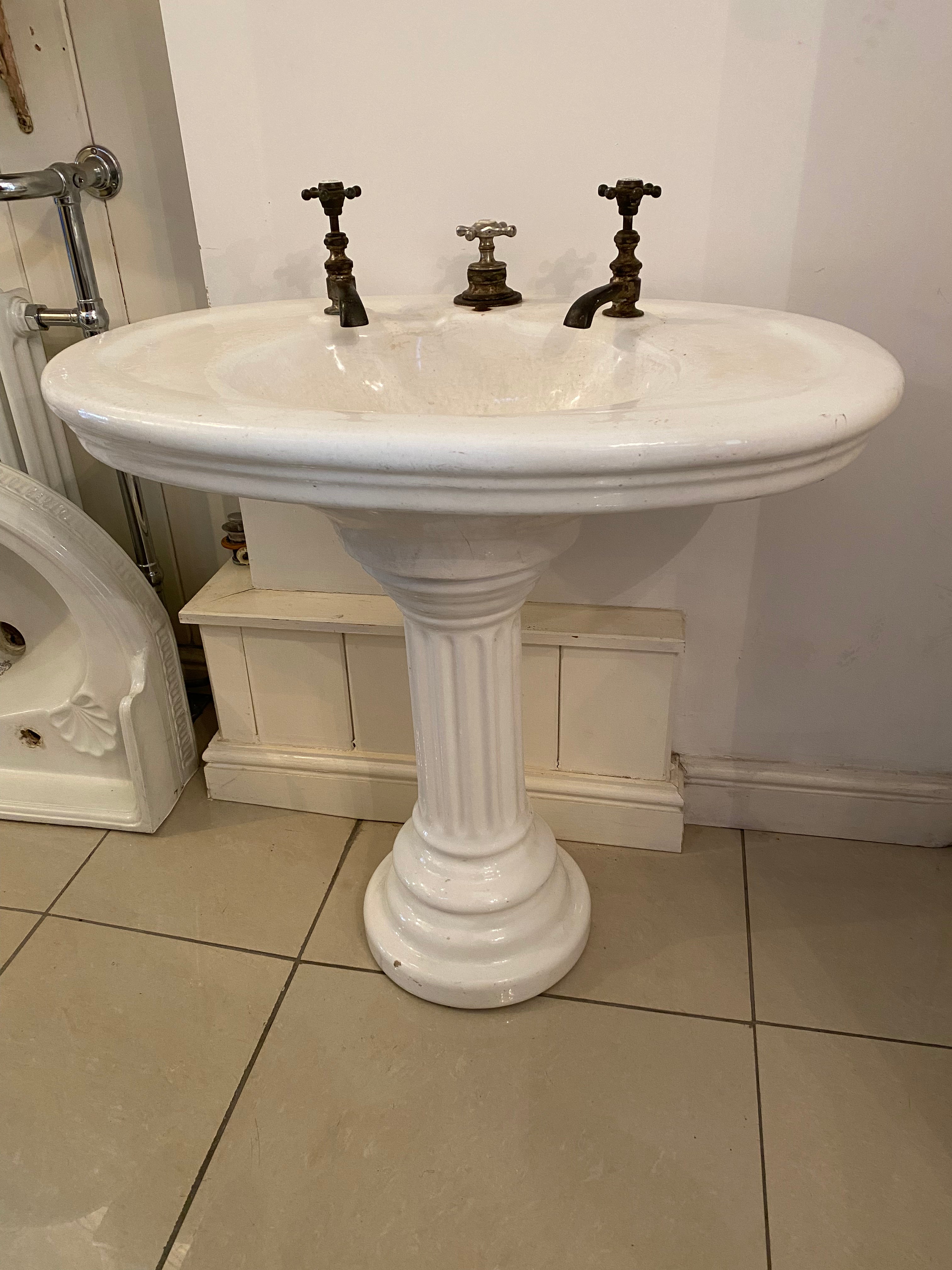 Turn of the Century French Antique Fireclay Basin & Pedestal C.1900 by J. Delafon, Paris