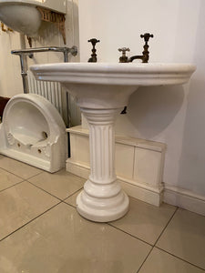 Turn of the Century French Antique Fireclay Basin & Pedestal C.1900 by J. Delafon, Paris