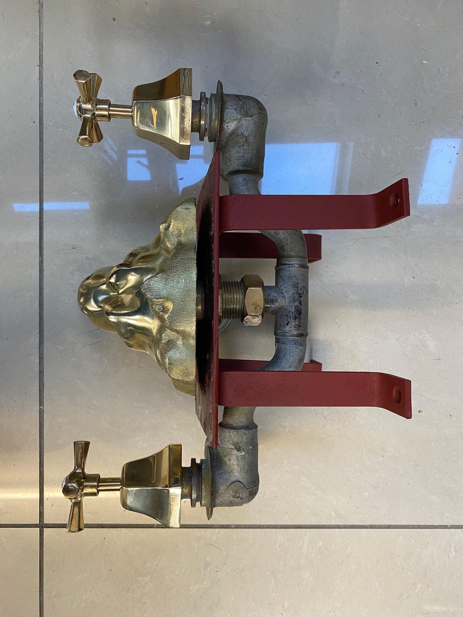 Art Deco Solid Lost Wax Cast Brass Lion Head Bath Filler Mixer Tap by J. Bolding, London C.1920