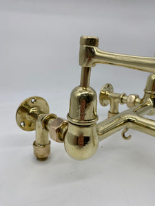 Wall-Fixing Lever-Operated Kitchen Mixer Tap in Unsealed Polished Brass C.1920