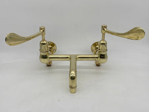 Wall-Fixing Lever-Operated Kitchen Mixer Tap in Unsealed Polished Brass C.1920