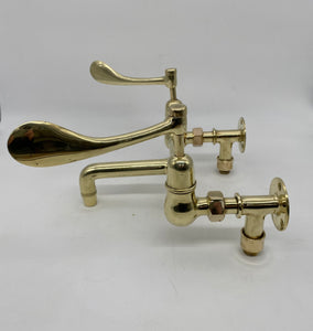 Wall-Fixing Lever-Operated Kitchen Mixer Tap in Unsealed Polished Brass C.1920