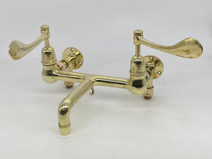 Wall-Fixing Lever-Operated Kitchen Mixer Tap in Unsealed Polished Brass C.1920