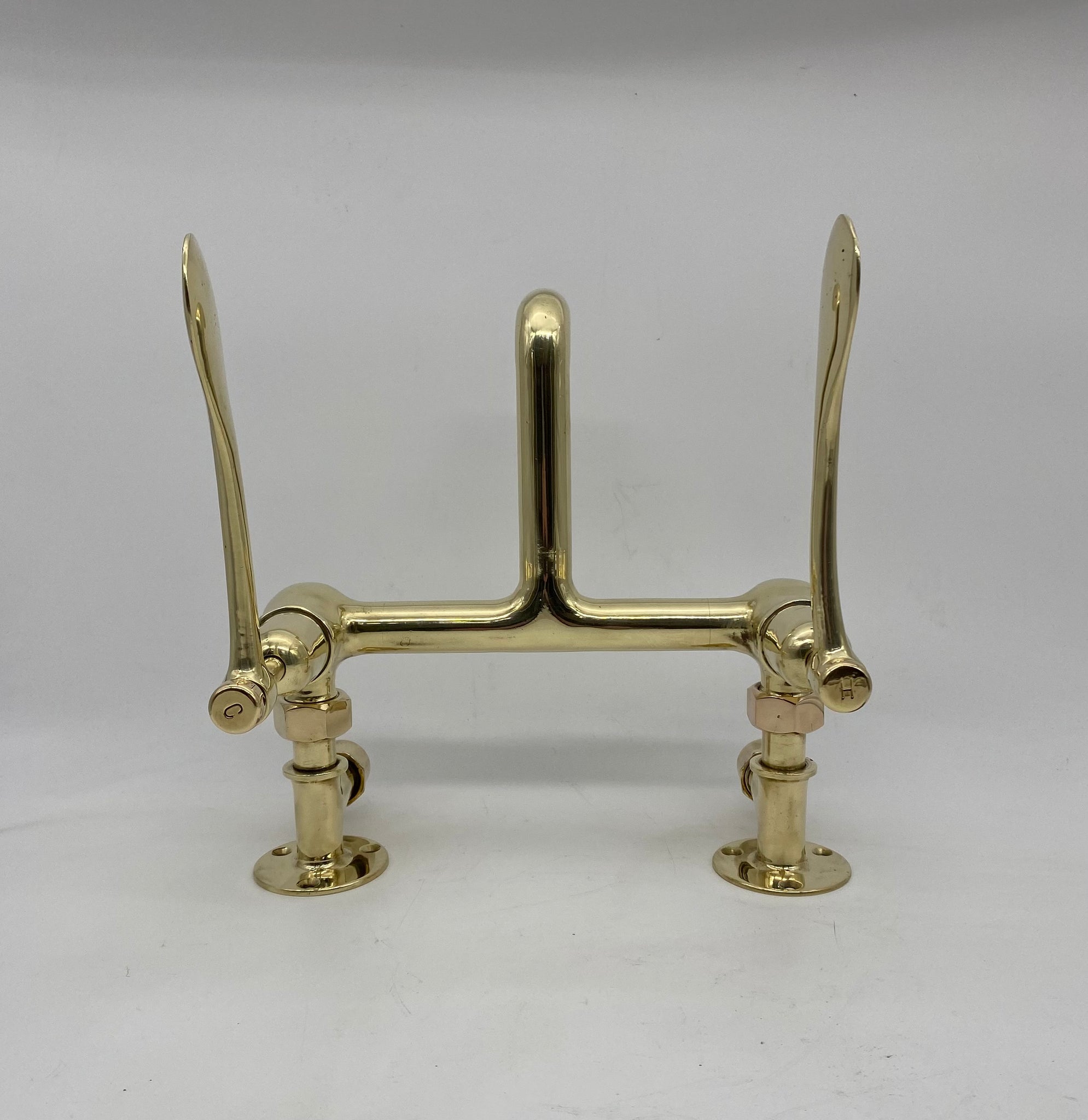 Wall-Fixing Lever-Operated Kitchen Mixer Tap in Unsealed Polished Brass C.1920