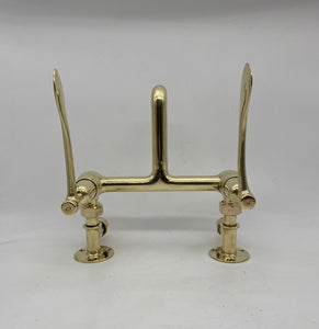 Wall-Fixing Lever-Operated Kitchen Mixer Tap in Unsealed Polished Brass C.1920