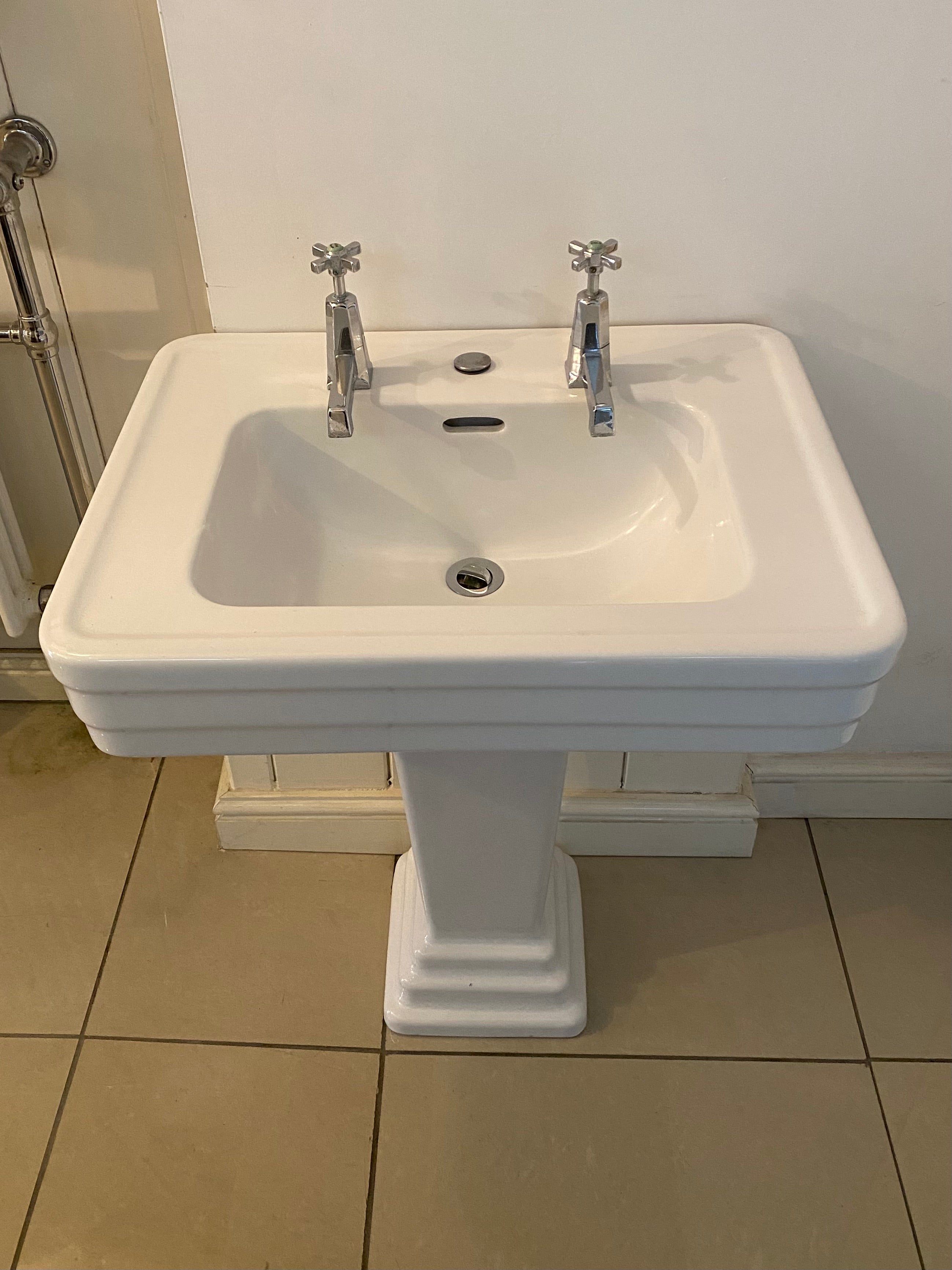 Art Deco Basin and Pedestal by Jacob Delafon, Paris C.1930