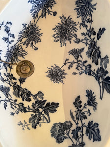 Antique Blue Transfer Basin on Antique Brass Stand by Porcher, Paris C.1880