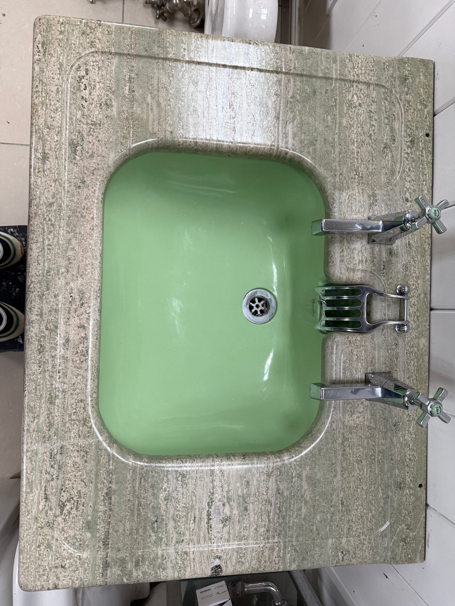 Art Deco Marble Console Vanity Basin by Shanks & Co C.1920 and Brass Stand.