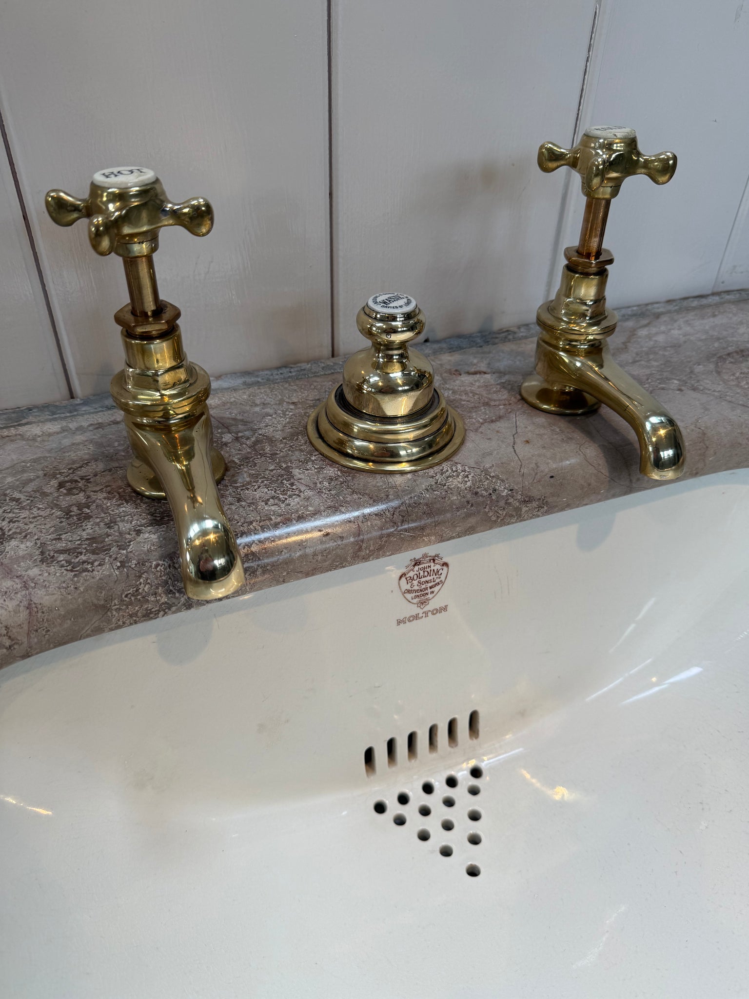 Travertine Console Vanity Basin by John Bolding, London C.1920