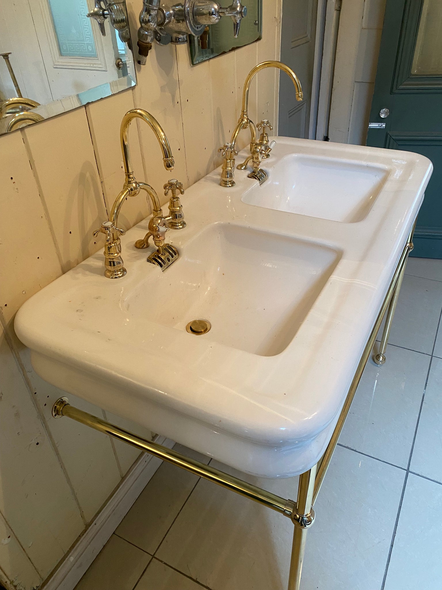 Vintage French Double Basin on a Brass Stand C.1930