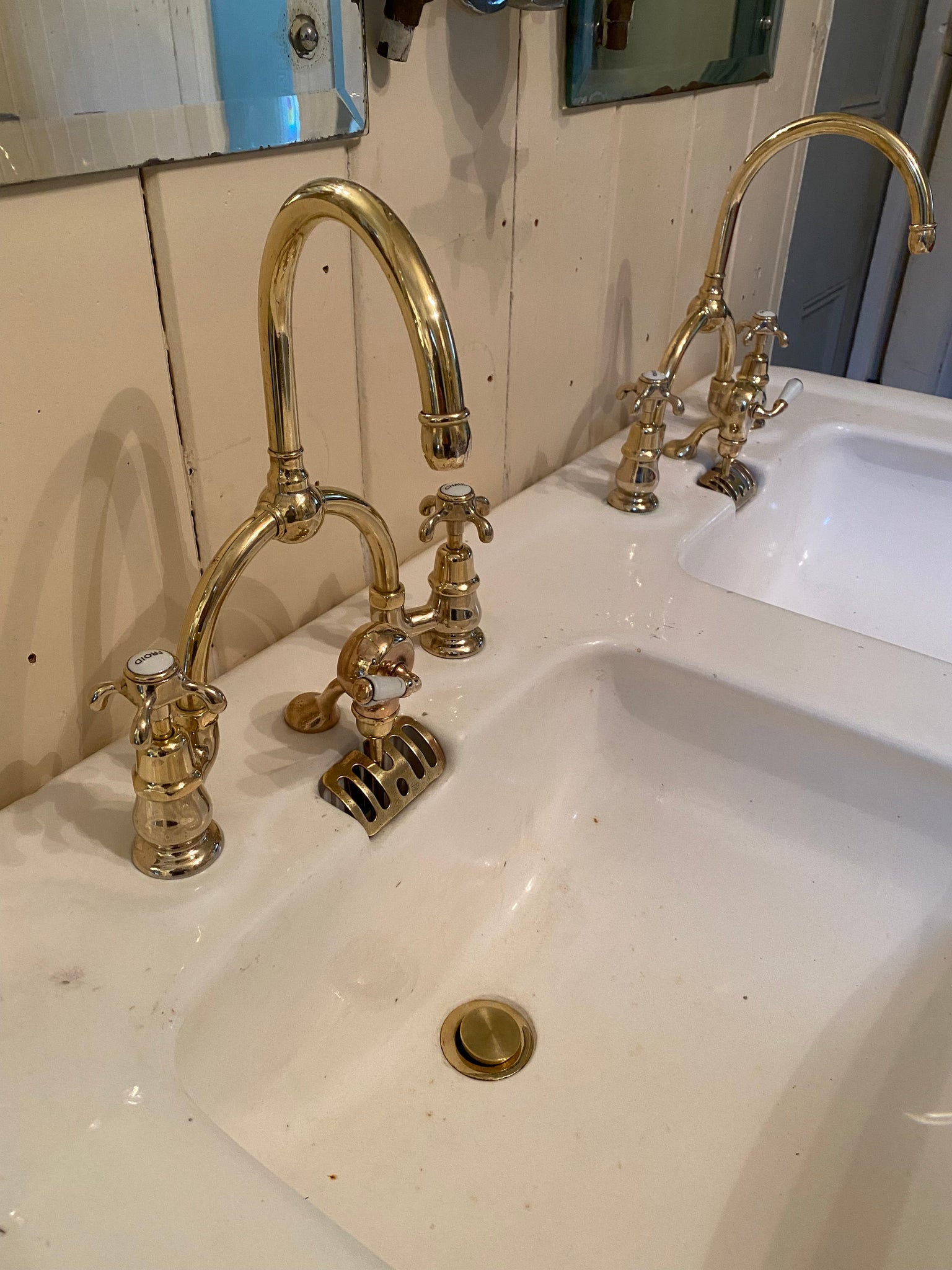Vintage French Double Basin on a Brass Stand C.1930