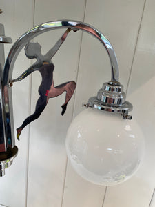 Art Deco 2 Arm Hanging Lamp C.1930 in Original Chrome Plate